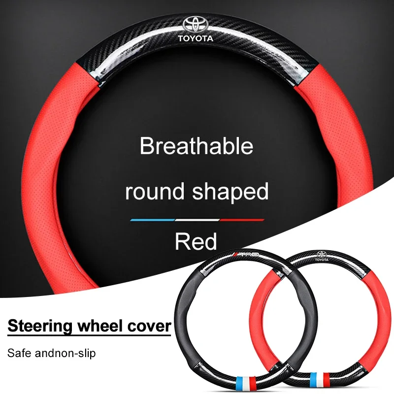 

1Pcs Leather Carbon Fiber Car Steering Wheel Cover Emblem for Toyota TRD Corolla Avensis Land Cruiser E120 TRD 200 Camry VIOS