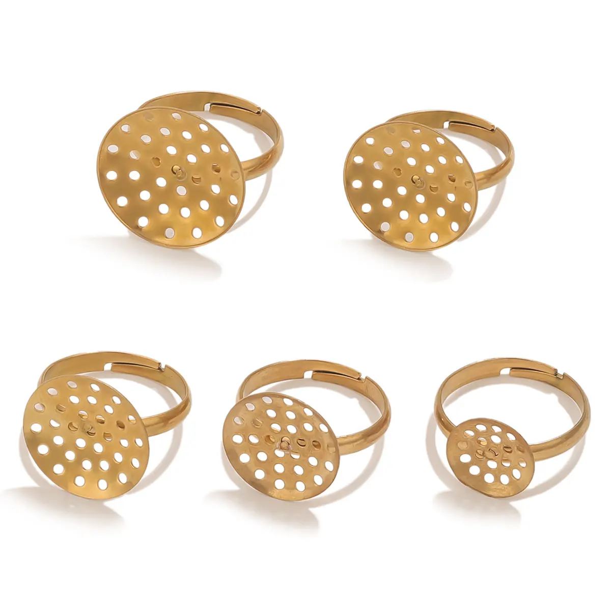 10pcs/lot Stainless Steel Ring Base Adjustable Tray Cabochon Settings Blank Bezel Rings Embryos for Jewelry Materials Making