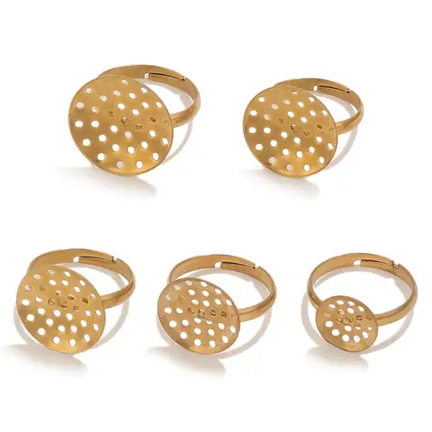 10pcs/lot Stainless Steel Ring Base Adjustable Tray Cabochon Settings Blank Bezel Rings Embryos for Jewelry Materials Making