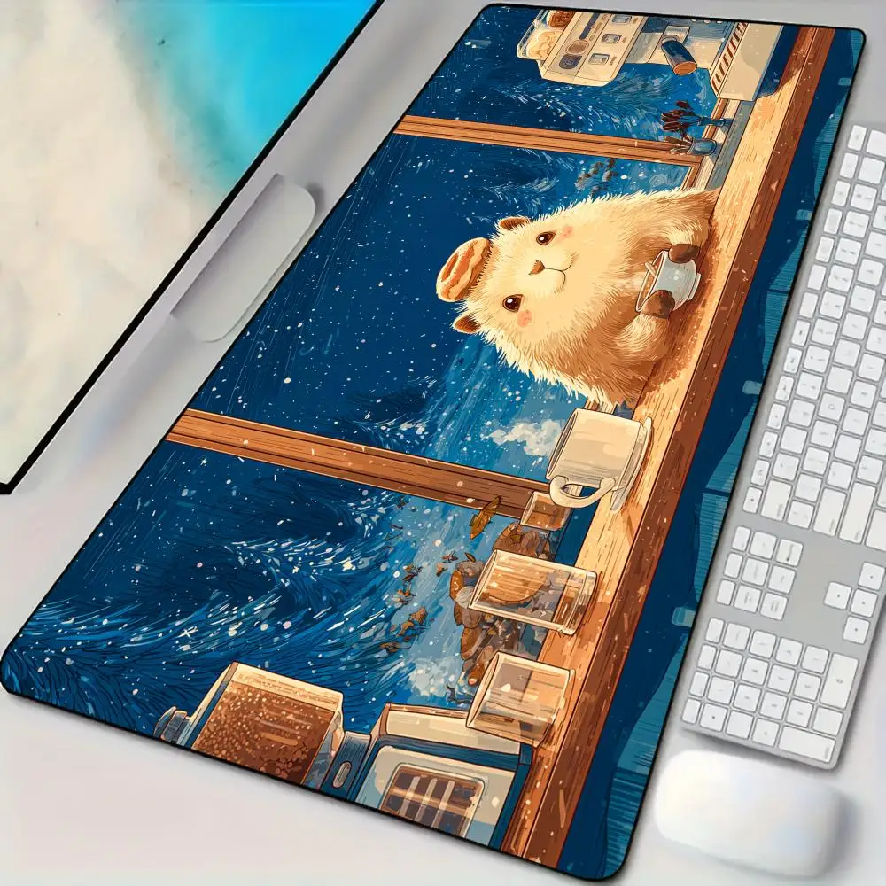 Winter Cafe and Capybara Mouse Pad Desk Mat Large Computer Office Carpet XXL Mousepad Gamer Gaming PC Accessories Keyboard Rug