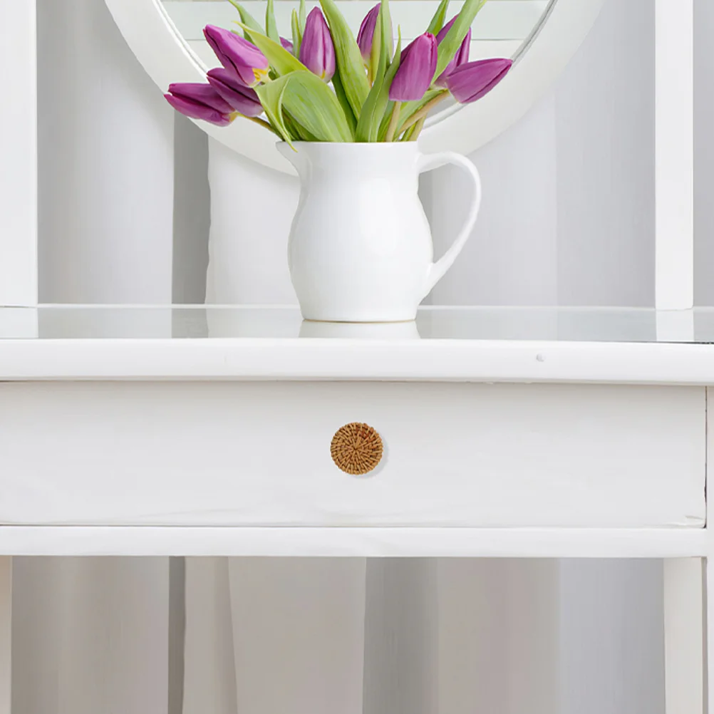 

8Pcs Wood Weaving Door Handle Elegant Mushroom Shape Single Hole Cabinet Drawer Pulls Furniture Handle Replacement for Dresser