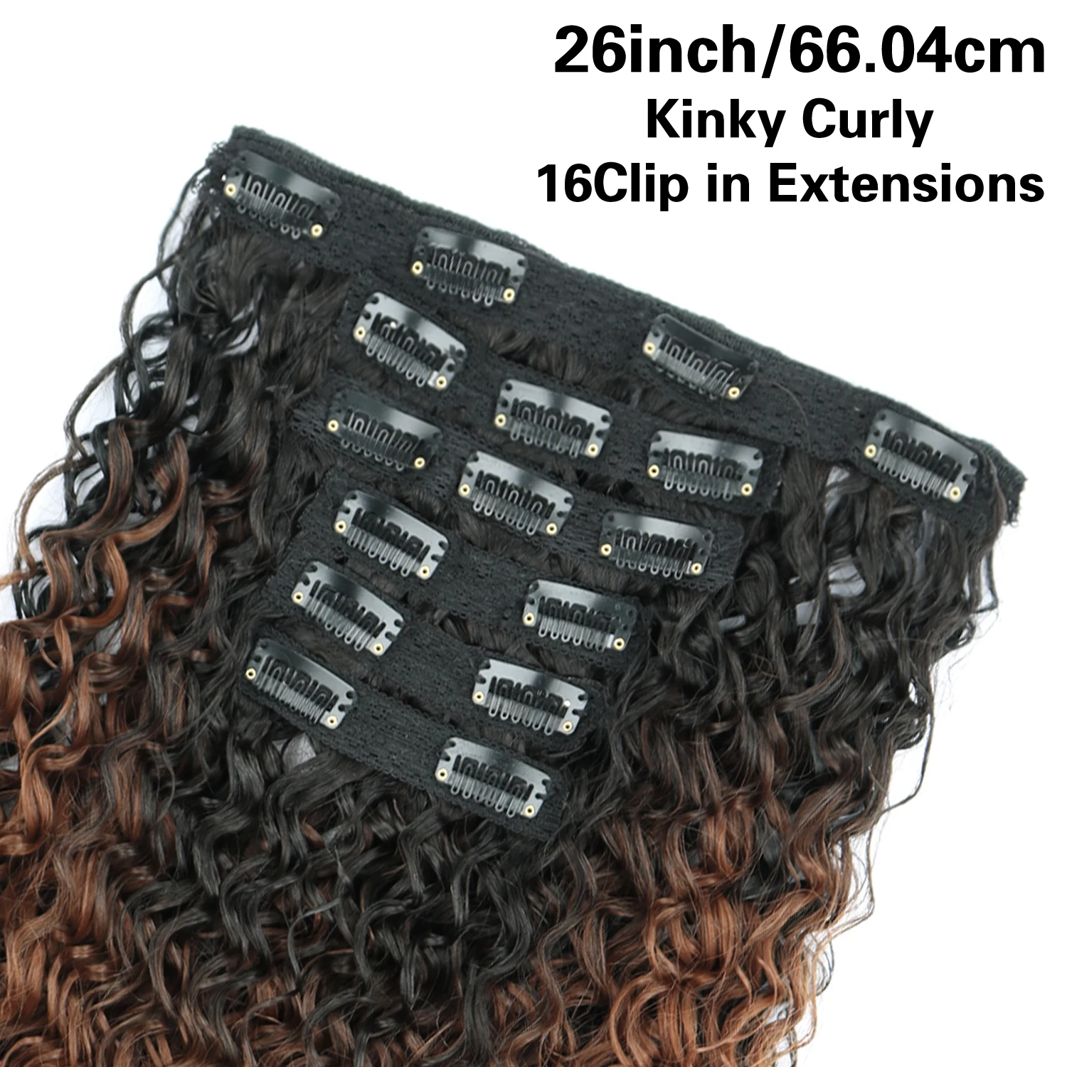 Synthetic 26Inch Kinky Curly 16 Clip In Hair Extensions Black Brown Full Head Fake Pieces Kinky Curly Hair Extensions