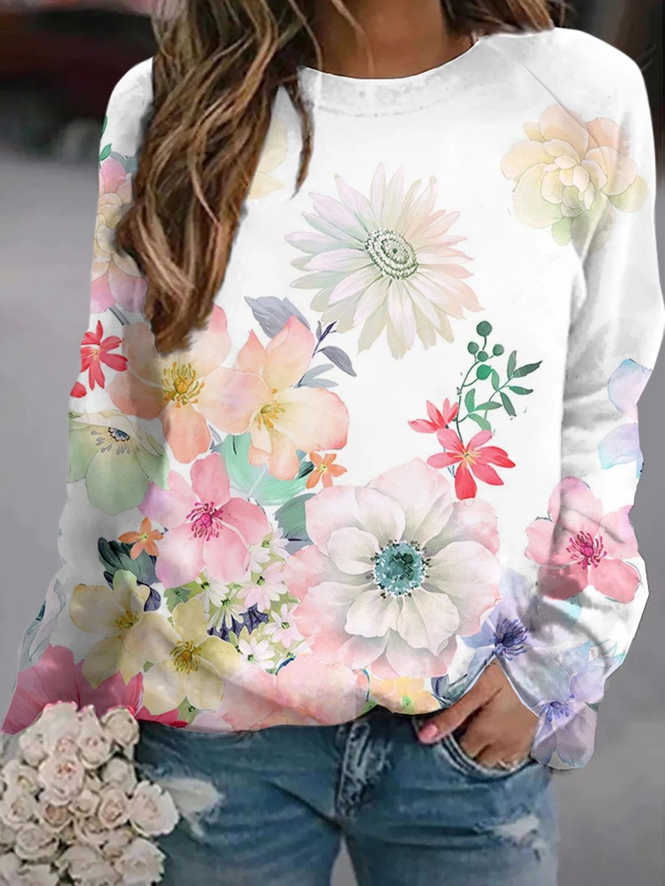 

Женский свитер с круглым вырезом и длинными рукавами с цветочным принтом, повседневный модный осенне-зимний молодежный топ в стиле Cottagecore для отпуска