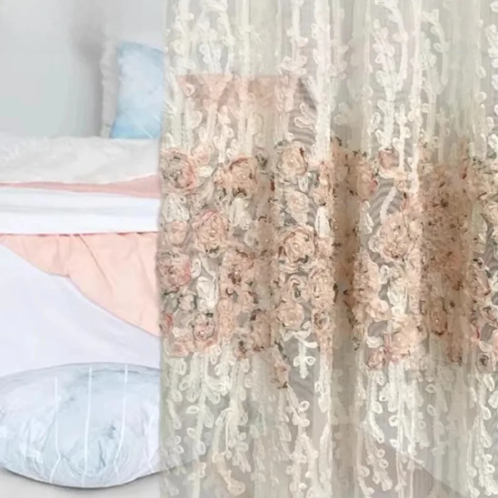 Customized Pink and White Screen Window Screen Curtains for Living Room French Window Floating Window Balcony Sunscreen
