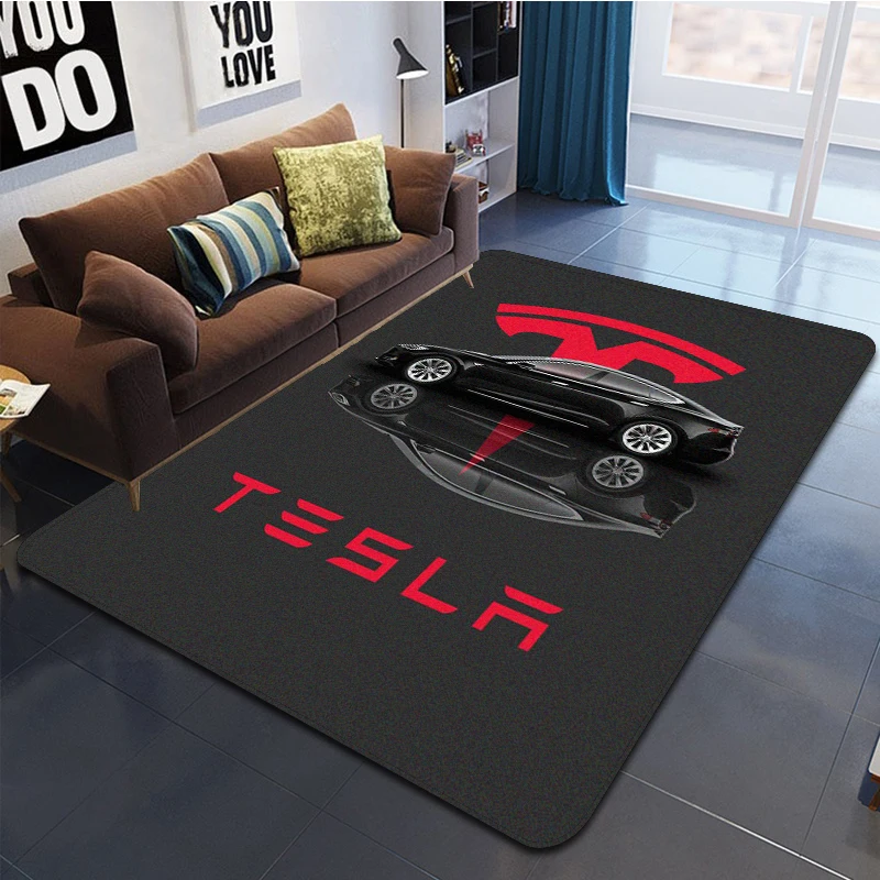 T-Tesla Pattern Printed Carpet Fashion Yoga Mat Non-Slip Carpet Bedroom Decoration Outdoor Carpet Bedroom Birthday Gift