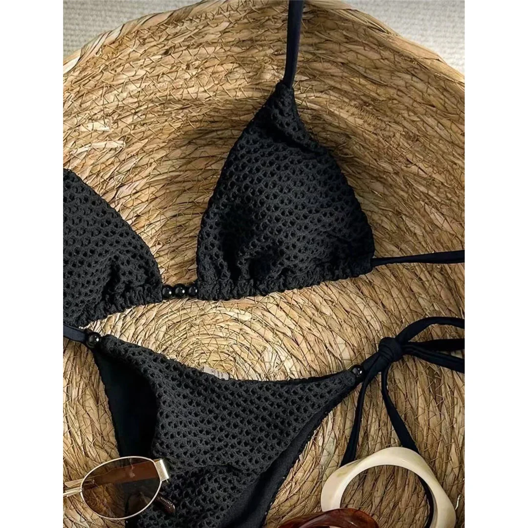Zweiteiliges Bikini-Set mit Trägern, hohem Beinausschnitt, Badeanzug, Badebekleidung, aushöhlendem Design, Neckholder-Bikini, Damen-Badeanzug, Damen-Badebekleidung M126 – Detail 9