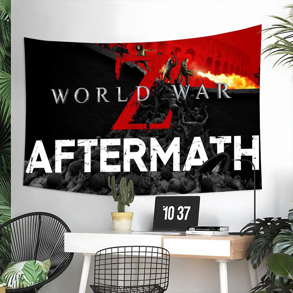 Classic Game W-World War Z Tapestry Aesthetic Wall Hanging Decor Microfiber Fabric Art for Bedroom Living Room Home