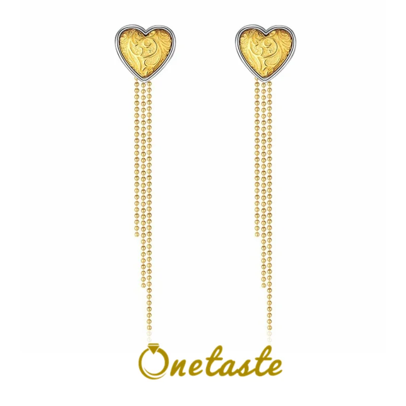 925 Sterling Silver Two Tone Heart Shaped Long Tassel Dangle Earrings For Women French Chic Minimalism Love Earring 2023 New