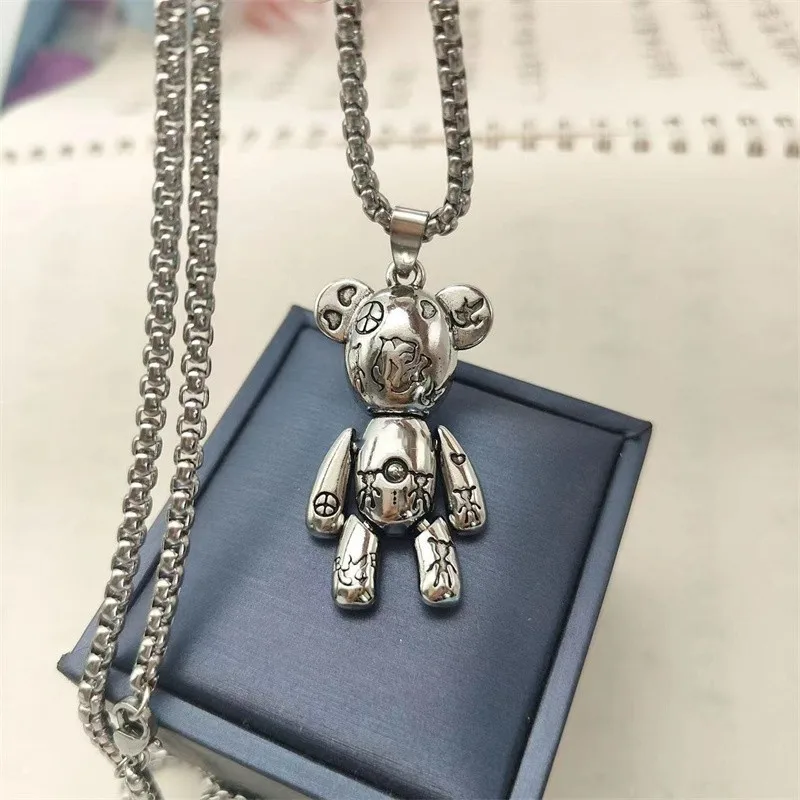 Gothic Limbs Movable Bear Pendant Necklace Hipster Male Hip Hop Punk Couple Long All-In-One Sweater Chain Jewelry Accessory Gift