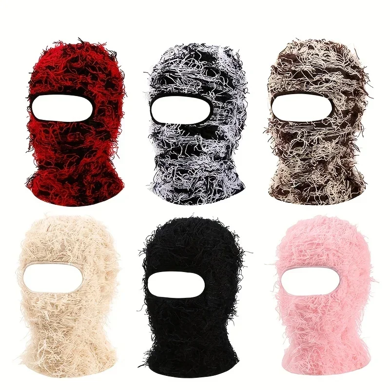 1PC Distressed Tassel Cool Ski Mask Hip Hop Windproof Knit Hats Unisex Beanies Elastic Coldproof Balaclava For Women & Men