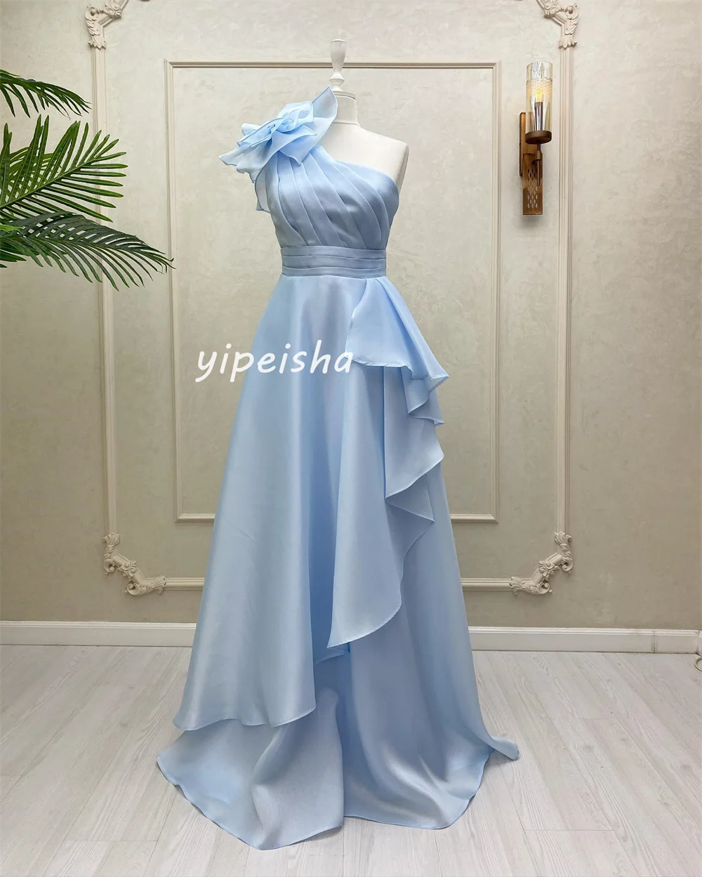 Customized Chinese Style Flower A-line One-shoulder Long Dresses Homecoming Dresses Formal Casual Simple Retro Fashion Elegant E