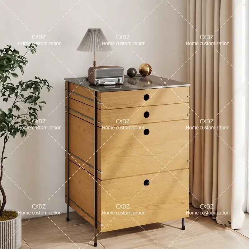 Medieval ocean board solid wood four-chest cabinet dining side cabinet small apartment sofa side cabinet bedroom stainless