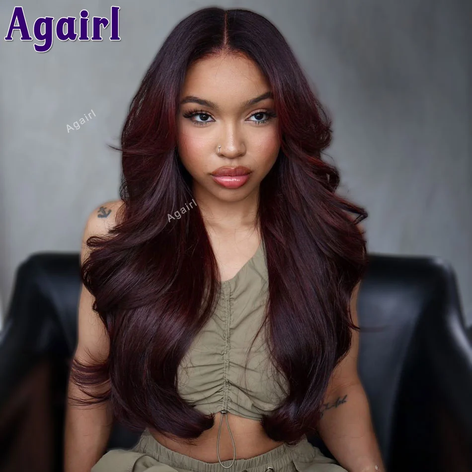 Perruque Lace Front Body Wave Naturelle pour Femme, Cheveux Humains, Rouge Foncé, Violet, 13x6, 13x4, Transparent, Fermeture 5x5, Densité 200%, Pre-Plucked