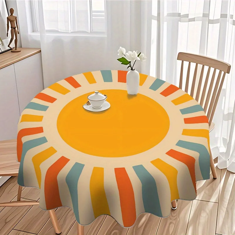 One round tablecloth with bright circular stripes -