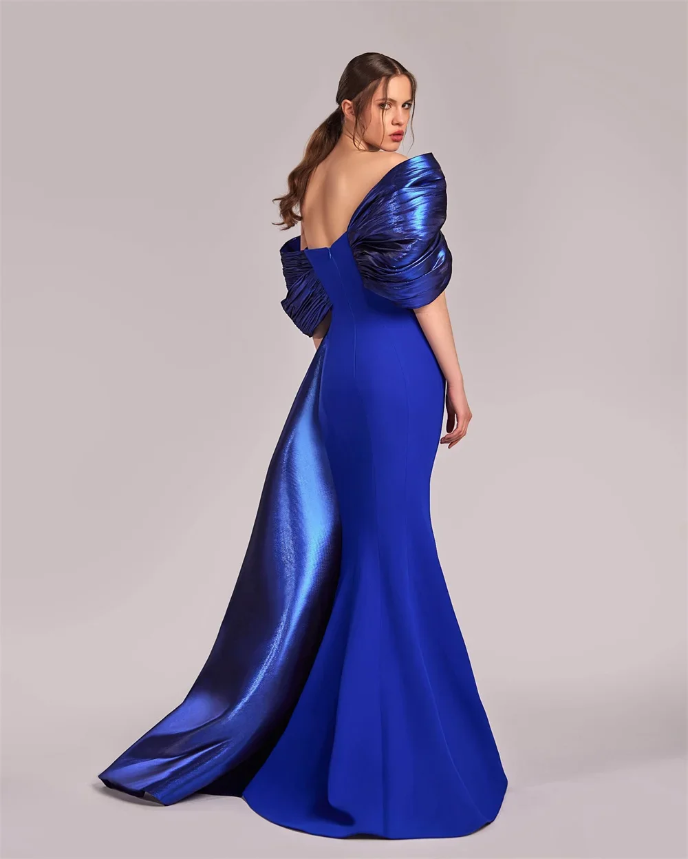 Customized Formal Dress Saudi Arabia Dearin Off-the-shoulder Trumpet Floor Length Skirts Open Back Draped Ruffle Shirred Bespoke