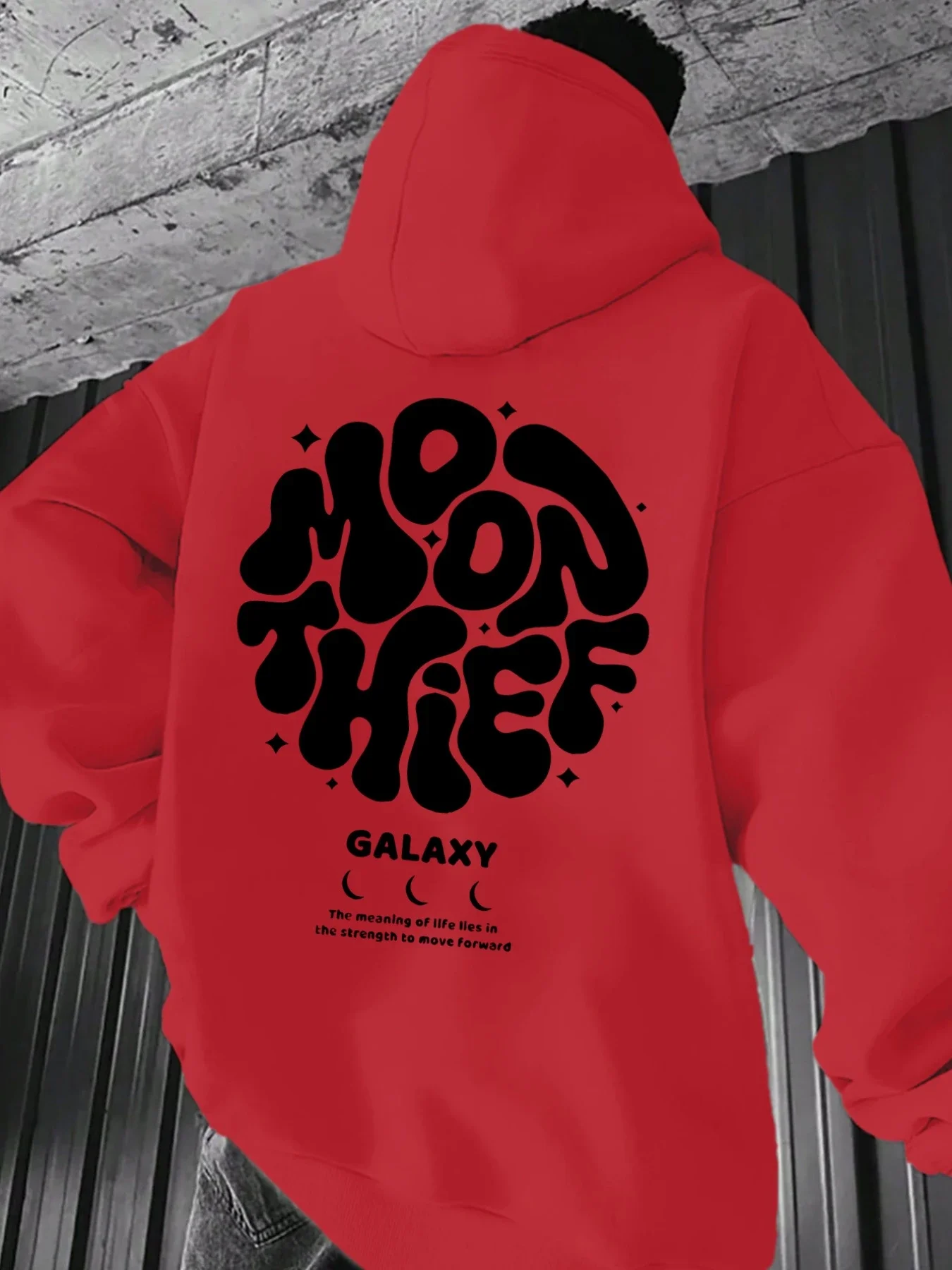 2026 New Men 100% Cotton Hoodie, Moon Thief Galaxy Letter Print, Casual Pullover With Kangaroo Pocket, Elastic Street Sweatshirt