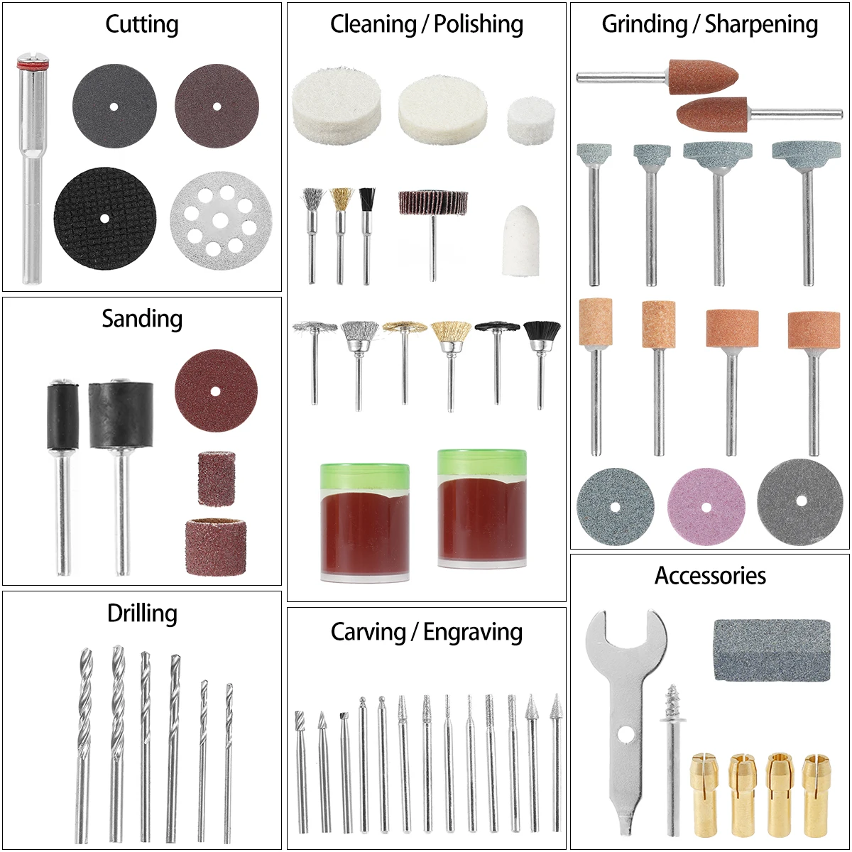 Imagem -05 - Abrasivo Rotary Tool Acessórios Conjunto Elétrica Mini Broca Kit Lixamento Polimento Corte Gravura Cabeças para Dremel 302 Pcs