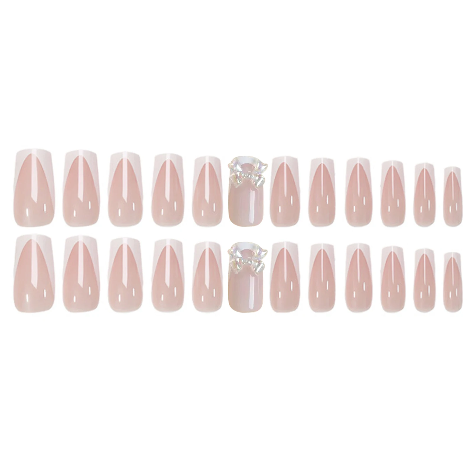 สีขาวภาษาฝรั่งเศสคําเคล็ดลับกดบนเล็บ 24 ชิ้นสีนู้ดเล็บปลอมง่าย DIY เล็บเจ้าสาวงานแต่งงาน Stick - on เล็บปลอม Bowknot ตกแต่ง