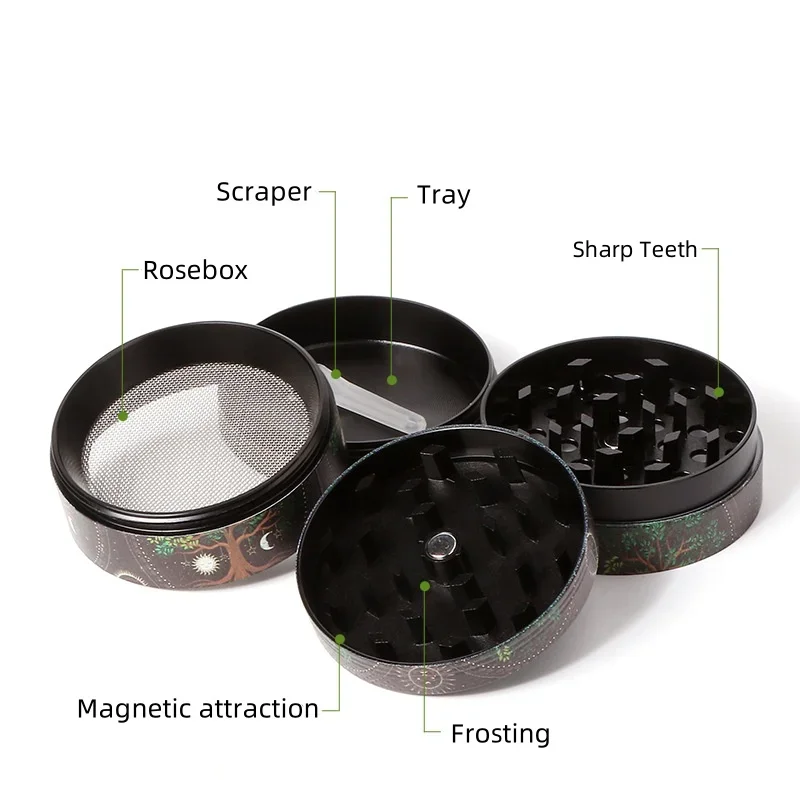 50mm 4 Layer Zinc Alloy Herb Grinder, Metal Spice Crusher with Pollen Catcher, Durable Tobacco Grinder for Smoking Accessories