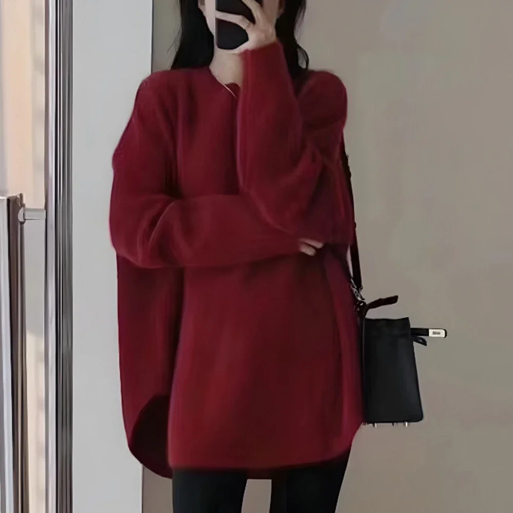 

Women Loose Cashmere Sweater Korean Mid-Length Knitwear Vintage French-Solid Oversized Pullover Autumn Winter Turtleneck Sweater