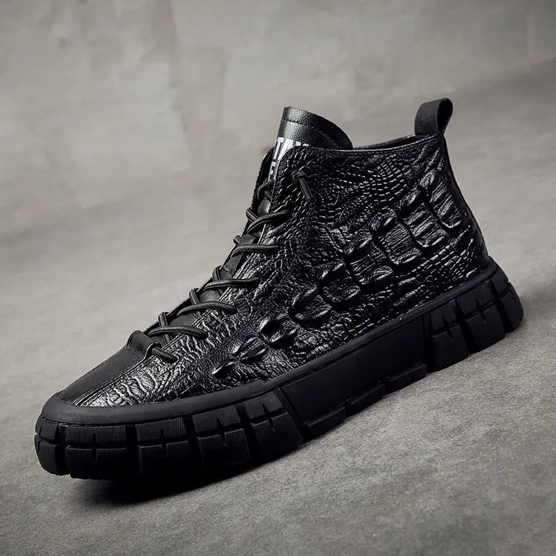

Winter Pop Men's High-Top Simple Temperament Leisure Leather Shoes Mid-Top Martin Boots Light Weight British Wild Trendy Shoes