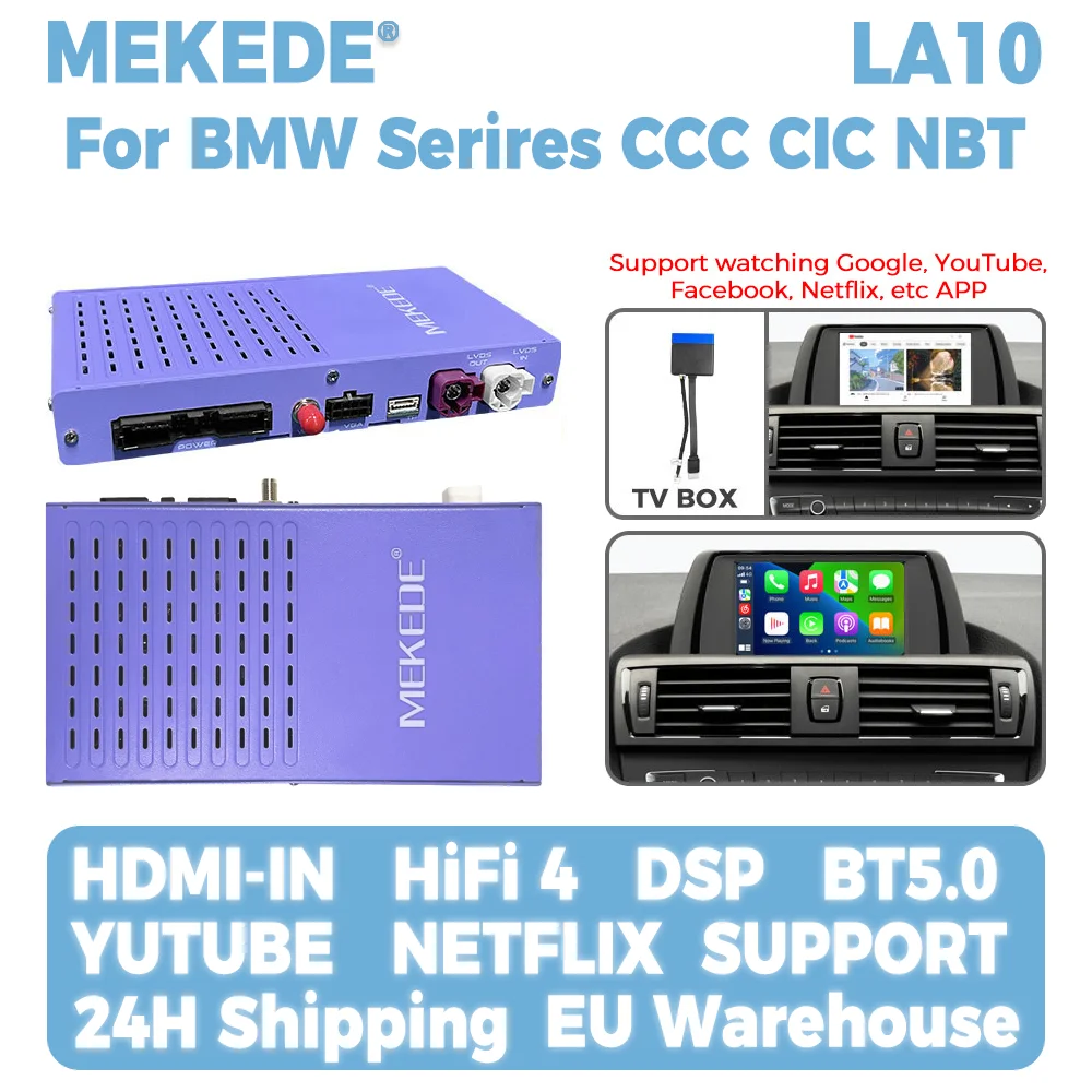 MEKEDE Wireless CarPlay Android Auto Decoder Box für BMW CCC CIC NBT EVO System 1 2 3 4 5 Serie X1 X3 X4 X5 F20 F21 F30 F31 F34 F10 F48 F25 F26 F15 F60 F10 E84 unterstützt YouTube/Netflix OEM