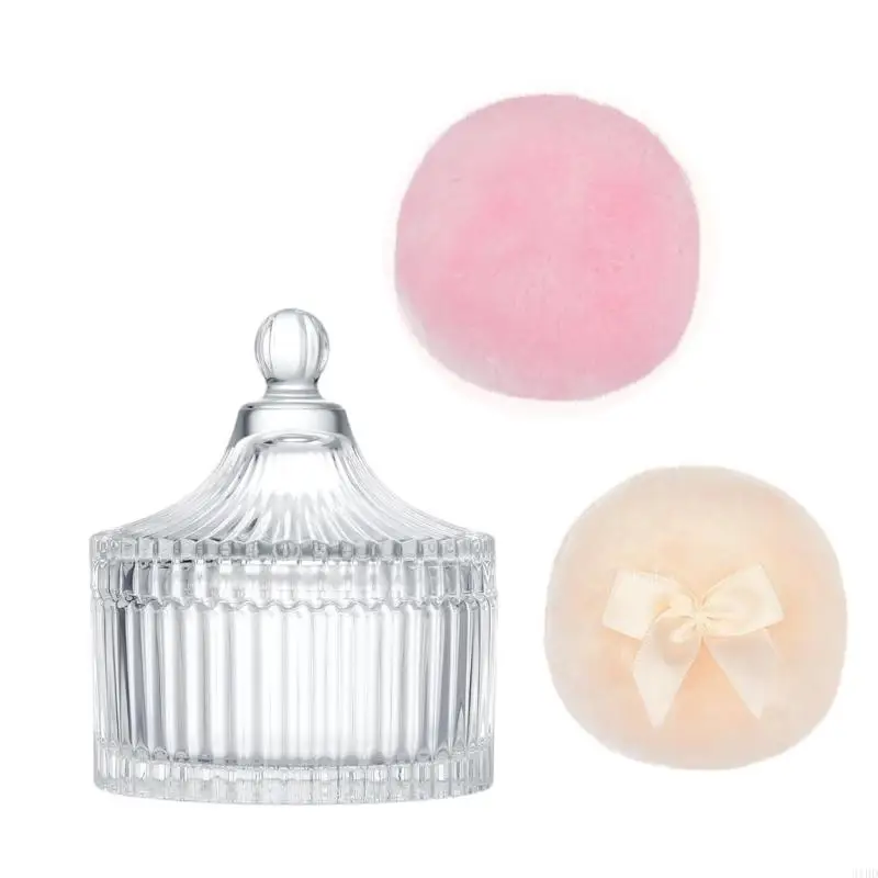 

31BD Set of 3 Oversized Body Powders Puff In Elegant Glass Box Organization