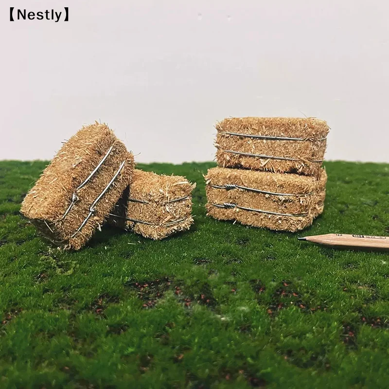 6pcs Mini Hay Bales Rustic Miniature Farm Haystack Stackable Fake Hay Blocks Dollhouse Decoration〔Nest〕