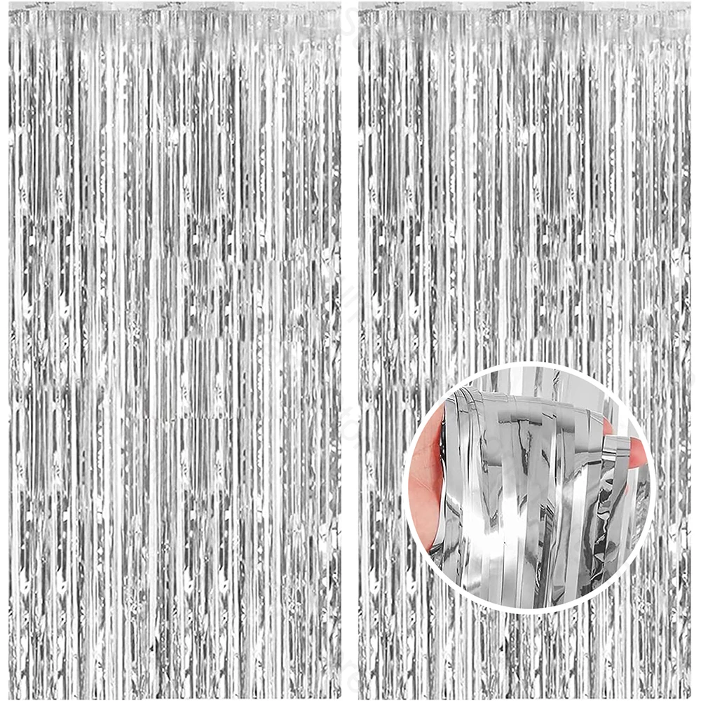 2 حزمة الفضة احباط الستار خلفية الفضة لامع بهرج احباط هامش الستائر خلفية صور الدعائم زينة عيد ميلاد الزفاف