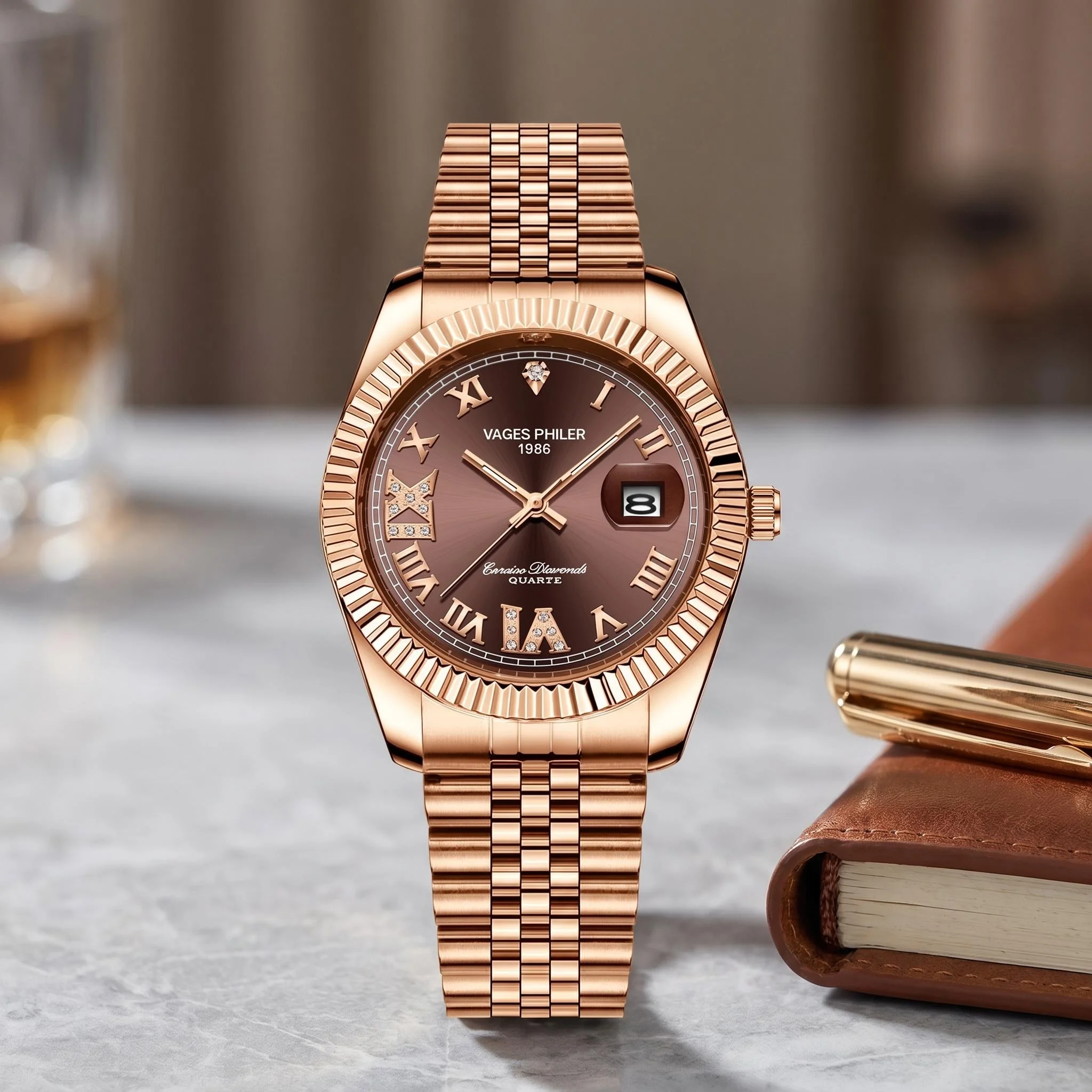 This Ladies' Quartz Watch Features an All-Brown Design That Exudes Elegance—the Perfect Gift for Your Mother or Girlfriend.