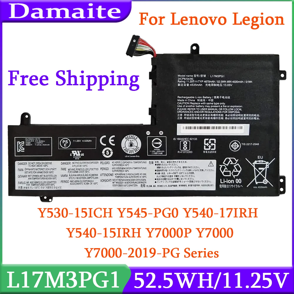 L17M3PG1 L17M3PG2 52.5Wh Battery For Lenovo Legion Y7000 1060 Y7000P Y530 Y530-15ICH Y730 Y740-15ICH L17M3PG2 L17C3PG1 L17L3PG1