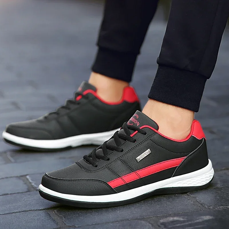 

Black Leather Men Shoes Sneakers Trend Casual Breathable WHite Male Sneakers Non-Slip Footwear Vulcanized Shoes Tenis Masculino