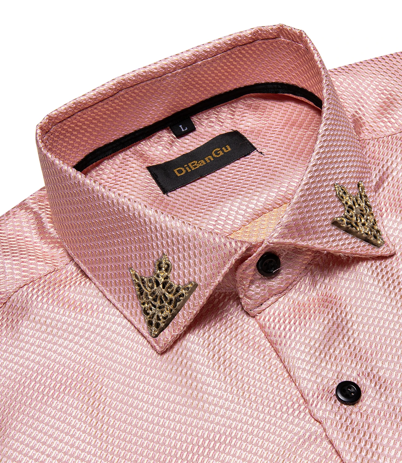 Pink Wedding Groom Shirt For Man Solid Luxury Men Shirts High Quailty Pinky Party Causal Long Sleeves Male Tops With Collar Pin