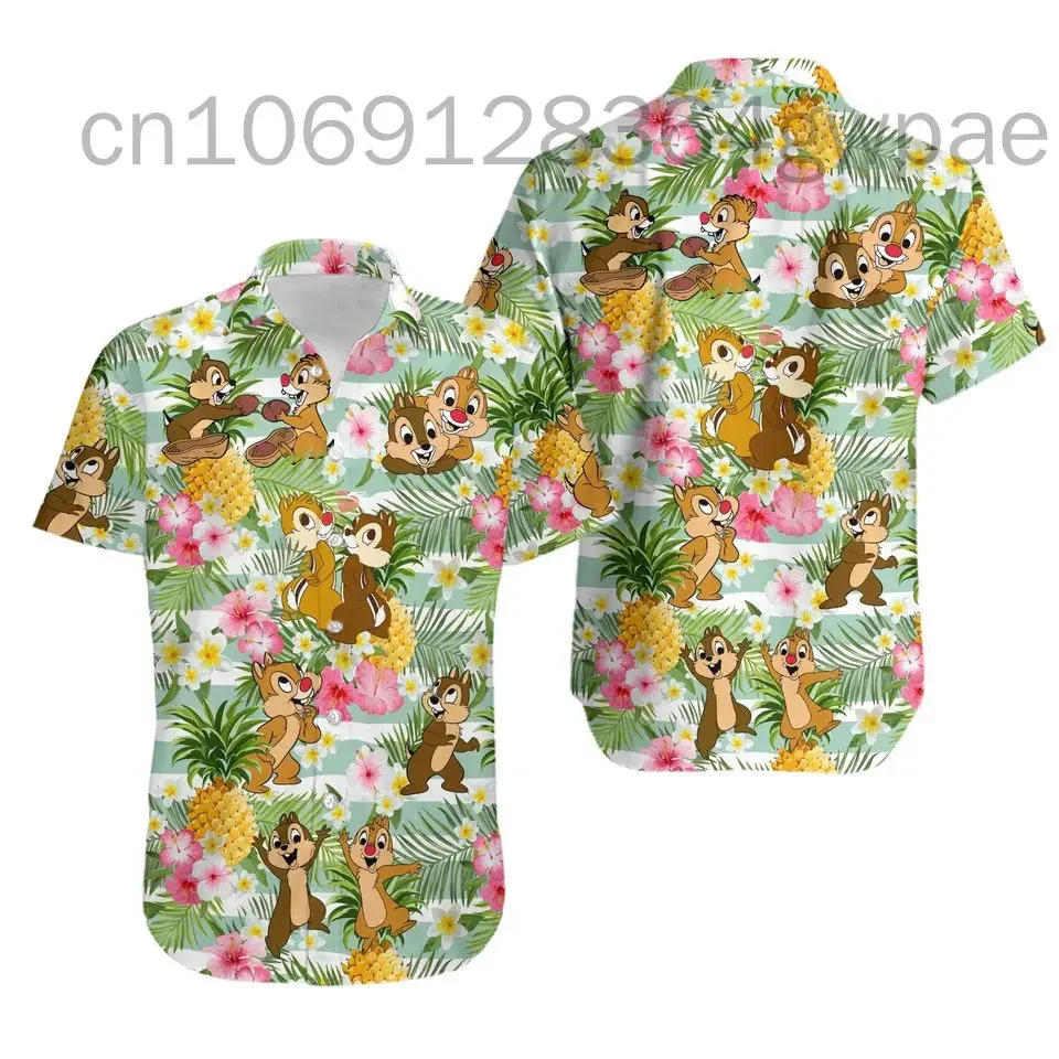 Disney-camisas hawaianas Chip and Dale para hombre y mujer, camisas de manga corta a la moda, camisas casuales de playa, camisas hawaianas de Disney