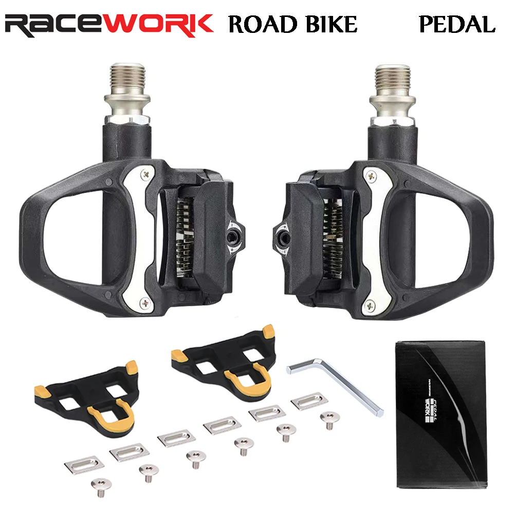 RACEWORK Road Bike Pedal Nylon Bicycle Locking Pedals Cycling Bearing Cleats Clipless Pedal For SPD SL System With Locking Plate