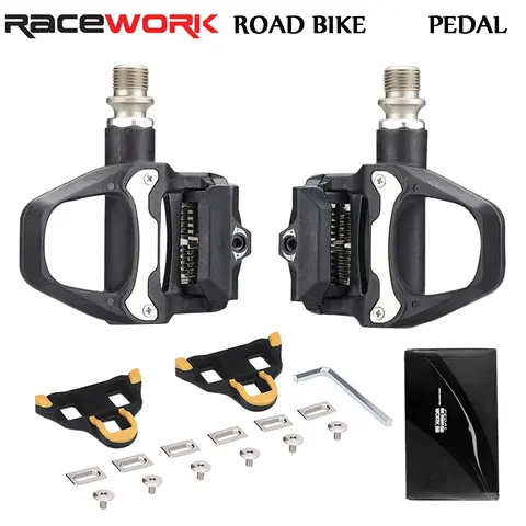 RACEWORK Road Bike Pedal Nylon Bicycle Locking Pedals Cycling Bearing Cleats Clipless Pedal For SPD SL System With Locking Plate