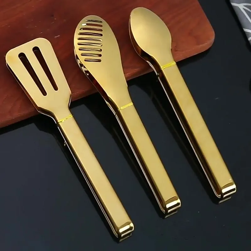 7-Styles Golden Stainless Steel BBQ Food Tongs Hollow Steak Cake Clip Bread Grill Clamp Cooking Kitchenware Kitchen Accessories