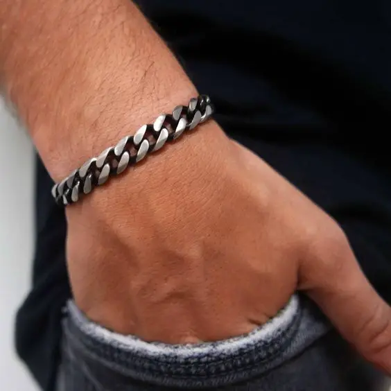 Retro kubańskie bransoletki łańcuszkowe dla mężczyzn, Vintage Antique Stainless Steel Curb Dome Link Wristband, Rock Punk Stylowe prezenty jubilerskie
