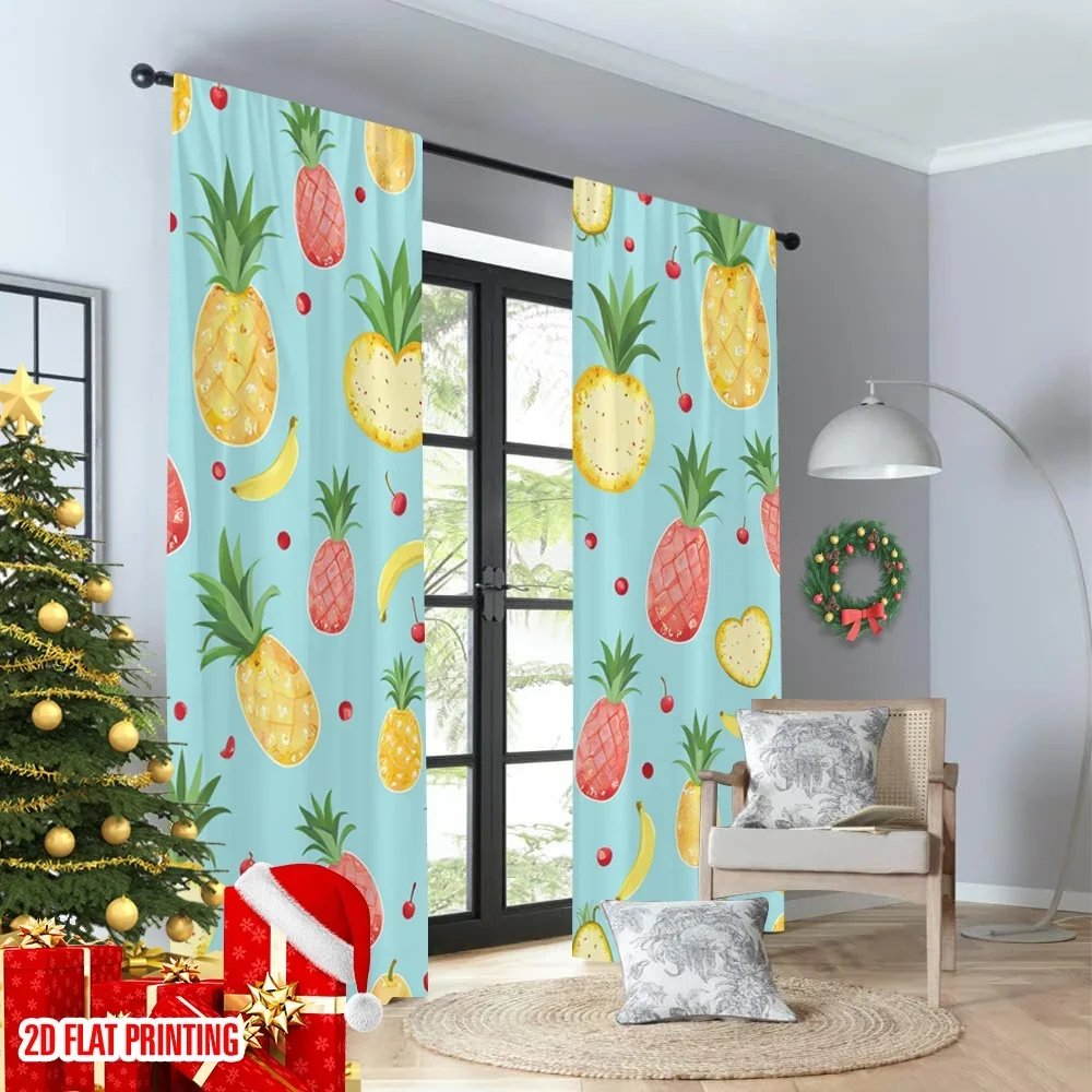 2 قطعة 2D الطباعة المسطحة الستائر الفاكهة الاستوائية الأناناس الموز البرتقال الرقمية المطبوعة البوليستر الستائر الأسرة الطرف الديكور استخدام #4