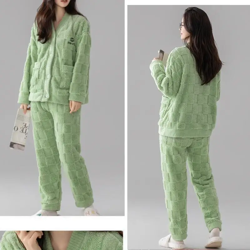 امرأة منامة دعوى فتاة الشتاء المرجان الصوف الحلو روب للنوم الدفء سترة جديدة Homewear الفانيلا ثوب النوم مجموعة بالجملة