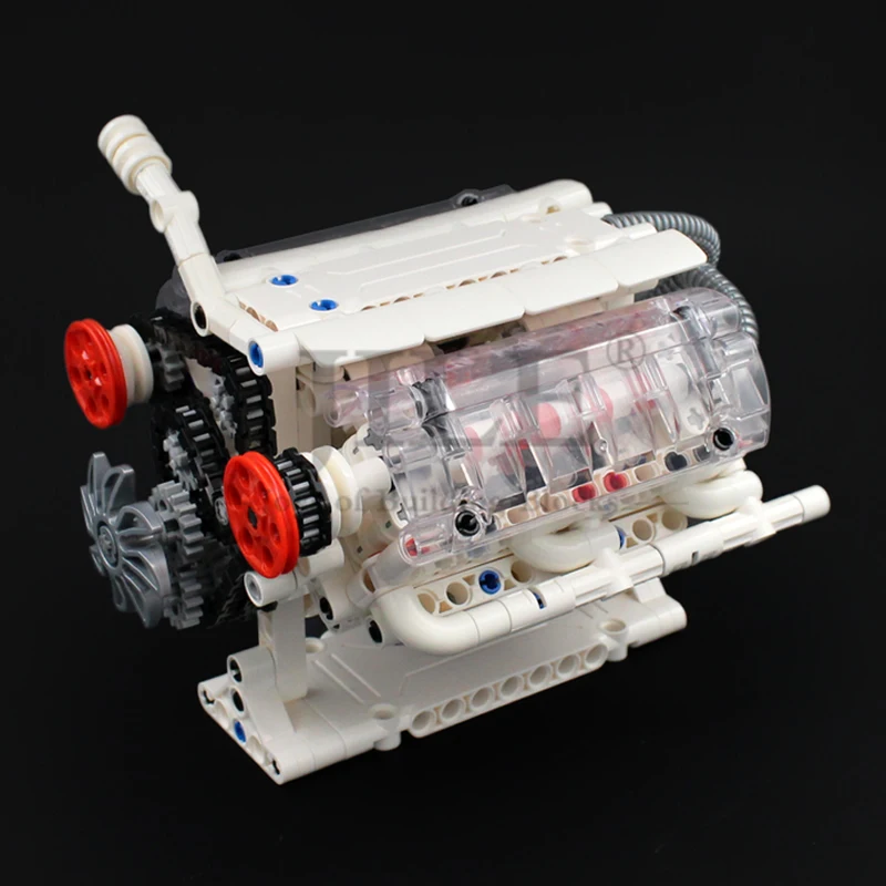 Moc Technology Mechanical Group V6 Engine Speeds Sequential Gearbox Model DIY Building Blocks Brick Compatible with Prower Set