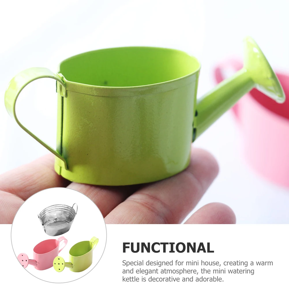 

1 Set Mini Watering Can Metal Garden Bucket Kids Kettle Alloy Portable Small Micro Kettle For Dollhouse Kids Gift Decorative