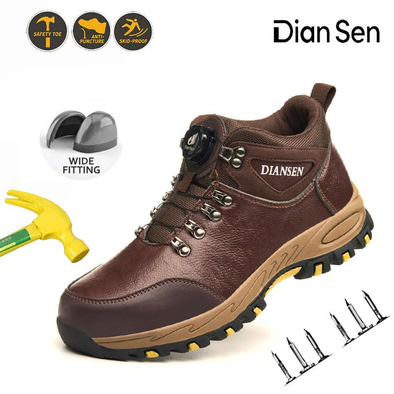 أحذية أمان رجالية بمقدمة فولاذية مقاومة للماء ومقاومة للاهتراء أحذية جلدية مقاومة للثقب ومضادة للتحطيم أحذية رياضية للعمل باللون البني #1
