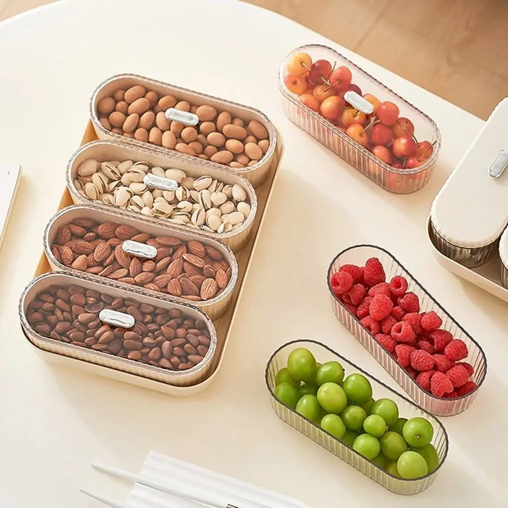 

Plastic Snack Dry Fruit Tray Moisture-proof with Lid Divided Serving Tray Dustproof Snack Storage Tray Living Room