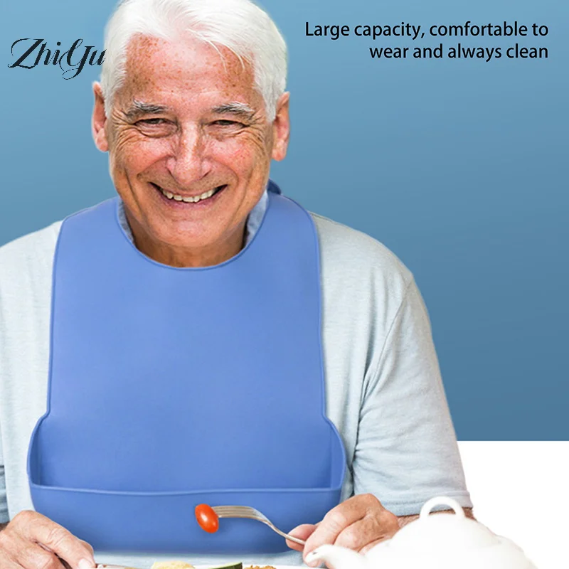 

1pcs Waterproof Adult Mealtime Anti-Oil Silicone Bib Protector Disability Aid Apron Senior Citizen Aid Aprons Dining Accessories