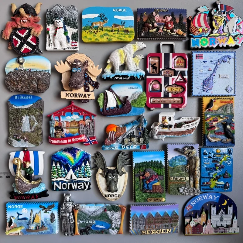 Norway Magnetic Refrigerator Sticker Tromso Nordic Cute Polar Bear Elk Fridge Magnets Nordkapp Travel Souvenir Decor