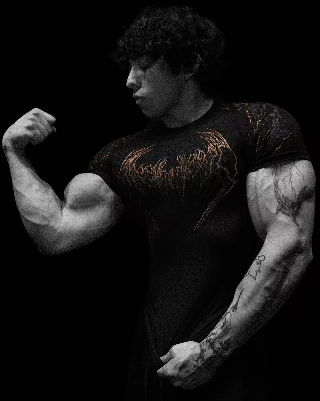 Advanced New Night Monster Gothic Style Abstract Art Muscle Totem Strength Men's Dark Functional Short Sleeve Running T-shirt image 6