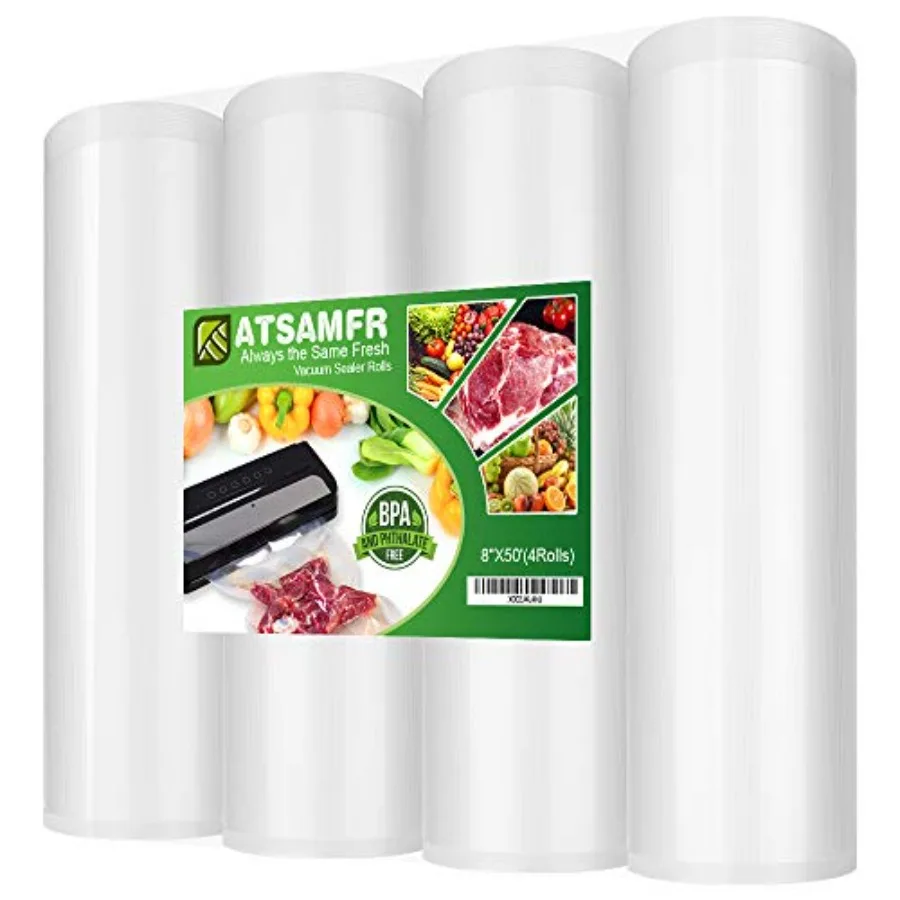 

Total 200Feet 8x50 Rolls 4 Pack Vacuum Sealer Food Bags Rolls with BPA FreeHeavy Duty Great for Vac Storage or Sous Vide Cookin