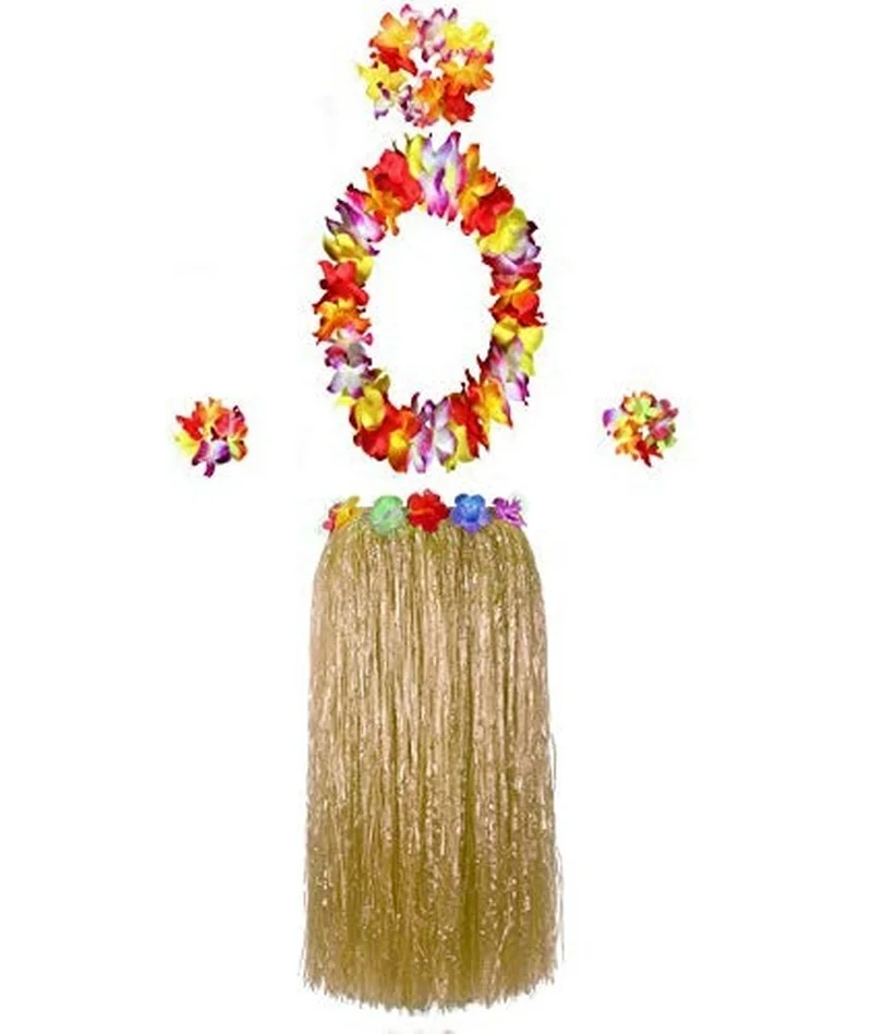 

Women Girls Flower Hawaiian Luau Hula Grass Skirt Costume Set for Dance Performance Party Decorations Favors Supplies