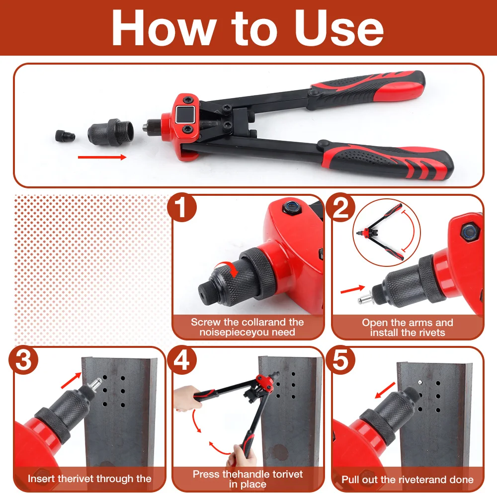 3.2mm/4.0mm/4.8mm Rivet Gun Kit Manual Professional Pull Gun  DIY Home Cordless Riveting Tool With 60pcs Rivets Rivet Nut Tools